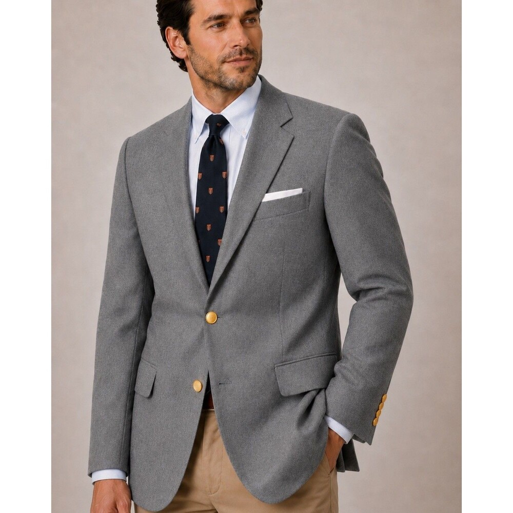Meeting Street Mens Gray Blazer Gold Button Sport Coat Jacket Made USA Classic